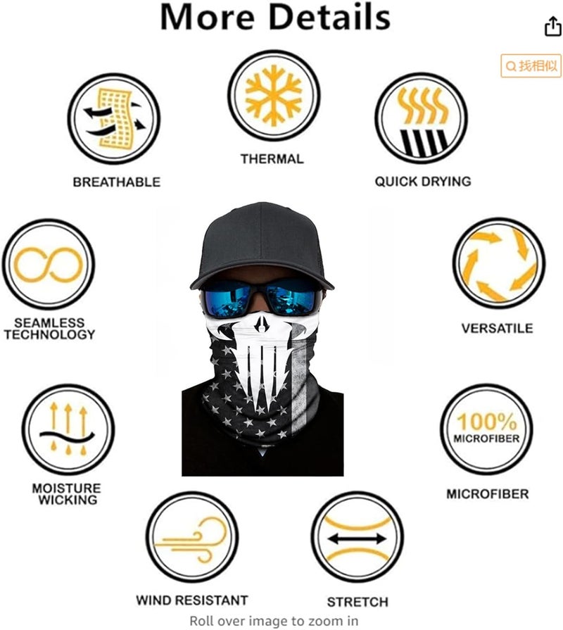 WYSUMMER 8PCS Scarves Bandanas Face Tube Black Headband, Motorcycle Multi Function Headwear Hat Scarf Neck Warmer Balaclava - Image 5